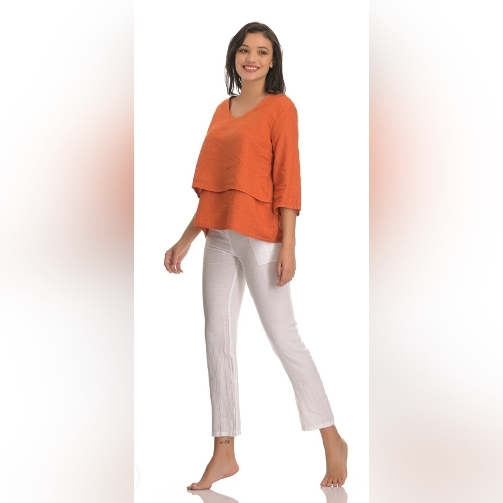 John P 100% Linen 3/4 Sleeve Layered Top. Size M